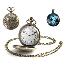 TIANXUAN Doctor Who Pocket Watch with Bronze Case Vintage Quartz Full Hunter White Dial and Chain Retro Dr Who Necklace Pendant for Mens Boys with One 30cm Chain and One 50cm Necklace Chain