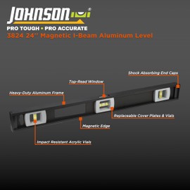 Johnson Level & Tool 3824 Magnetic Professional Aluminum, 24", Black, 1 Level