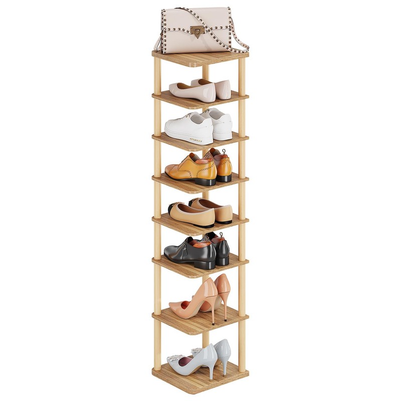 LUCKNOCK Vertical Shoe Rack, 8-Tier Tall Narrow Shoe Organizer for