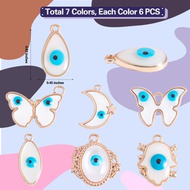 COGCHARGER 35 Pieces Evil Eye Charm Pendant Teardrop Shape Moon Butterfly Eye Charm Alloy Enamel Pendant for Jewellery Necklace Earring Crafts
