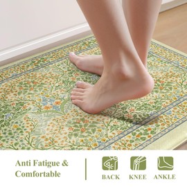 Collive Anti Fatigue Mats for Kitchen Floor, Waterproof Non Skid Kitchen Rugs Sets of 2 Vintage Floral Desk Rug, Foam Comfort Standing Mat for Office, Sink, Laundry, Light Green