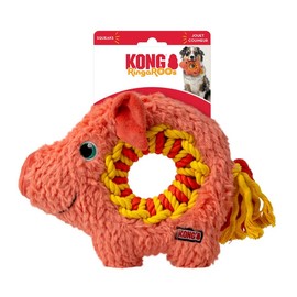 KONG Ringaroos - Interactive Rope Ring Dog Toy with Plush Squeaker - for Fetch, Tug & Cuddle - for Medium Sized Dogs (Orange Pig)