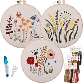 3 Sets of Beginner Embroidery Kits, Embroidery Starter Kits, Adult Women’s Hobbies, Including Cloth with Floral Patterns, Colored Threads, Needles, Hoops and Instructions…