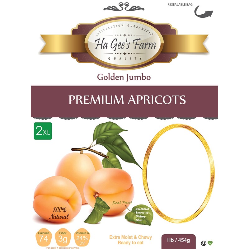 Turkish Dried Apricot, Gourmet Fresh Jumbo Size #1, Reseable Bags(1LB)