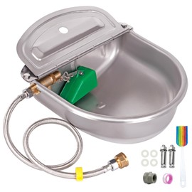 1 Gal Extra Large Automatic Horse Waterer Stainless Steel Dog Water Bowl Dispenser with Brass Float Valve Auto Fill Livestock Water Trough for Dogs Chicken Farm Animal