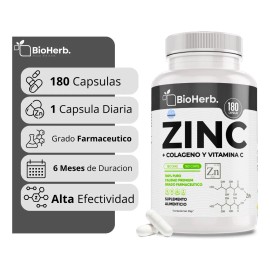 Zinc  Colgeno Y Vitamina C -calidad Suprema - 180 Capsulas Sin Sabor - Producto Original de Alta Calidad, Entrega Rápida y Segura, Garantía Incluida  