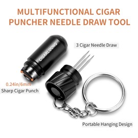 Demcigar Cigar Punch Cutter,Cigar Draw Enhancer 2-in-1 Stainless Steel Cigar Hole Opener,Three Needle Puncher(Black)