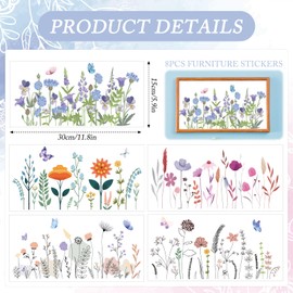 Flower Rub on Transfers for Crafts - 8 Sheets Vintage Wildflower Butterfly Rub on Transfers for Furniture Botanical Rub on Transfer Stickers Decal for Wood DIY Art Craft Office Home Decor