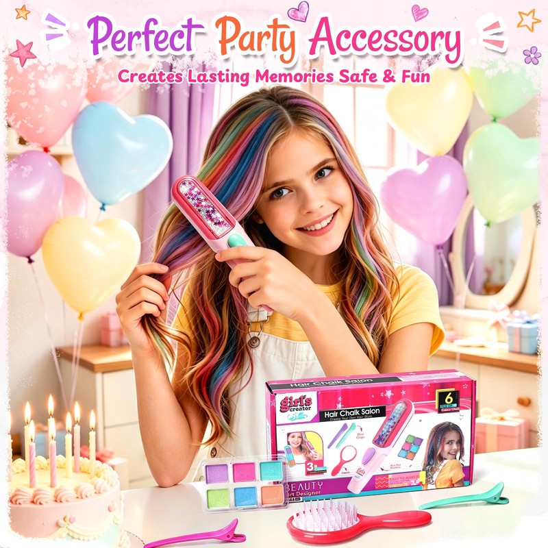 Hair Chalk Set for Girls, 6 Colour Pads with Applicator,
