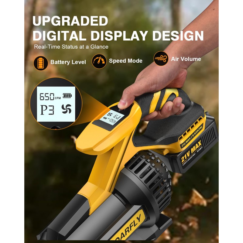 Leaf Blower Cordless, 650CFM & 3 Speed Levels,Electric Cordless Leaf