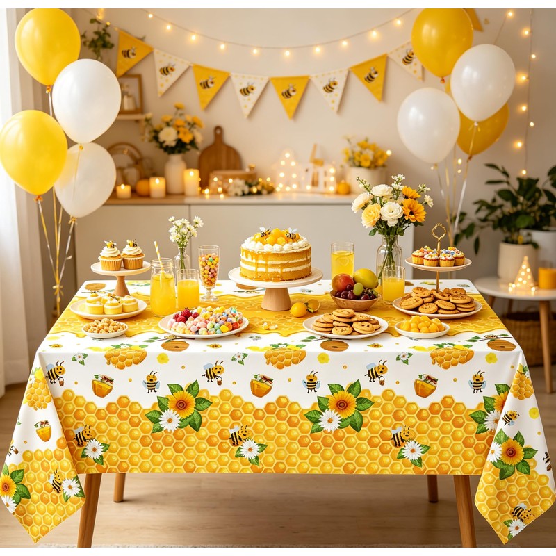 6 Pack Bee Tablecloth Happy Bee Day Table Cover Rectangle