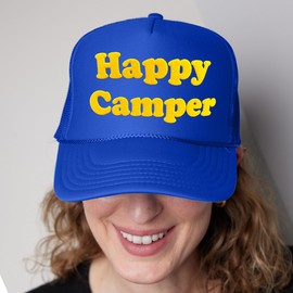 Happy Camper Puff Print Trucker Hat Camping Puff Vinyl Trucker Hat Camping Lover Adjustable Baseball Cap #119