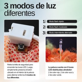 JAIRE - Peluca Afro Rizada Multicolor con Luces LED para Niños y Adultos, Disfraz Unisex, Pelucas de Colores para Fiesta, Pelucas Ideales para Eventos Nocturnos, Cosplay, Disfraz y Luces para Fiesta (Multicolor)