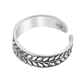 AeraVida Peaceful Olive Branch Leaf Wrap Band .925 Sterling Silver Toe Ring or Pinky Ring | Minimalist Toe or Pinky Ring | Adjustable Sterling Silver Toe Ring for Women