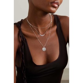 FESKIVE Layered Gold Necklaces for Women, Stackable Stack 14K Gold Plated Herringbone Hangtag Diamond CZ Pendant Necklaces Trendy Gold Jewelry Set Gifts for Women