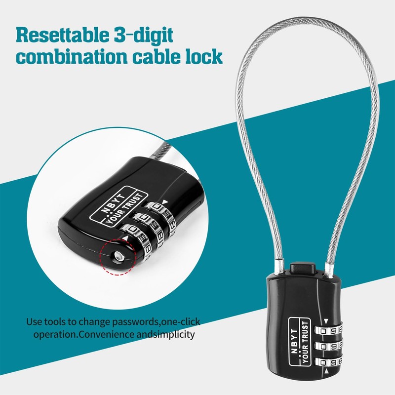Lawnize Wire Rope Cable Lock with Combinations,Resettable Code,Zinc Alloy,Helmet Lock
