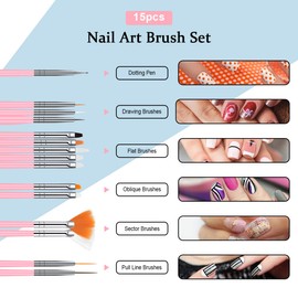URAQT 20 Piece Nail Brush Set, Nail Design Pens Brush, Acrylic Nail Art Brush, Professional Painting Pen for Gel Nails, UV Gel, Nail Design, Nail Art
