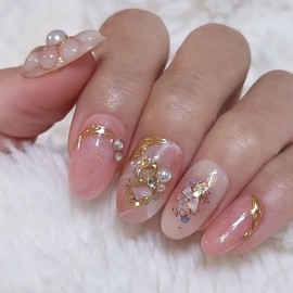 Pink Flower Handmade Nail Tips - Long Ballerina / 분홍이플라워 수제네일팁 - 롱발레리나