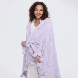 HORIMOTE HOME Ultra Soft Cozy Fleece Sherpa Throw Blanket, Light Weight Warm Decorative Throw Blanket with Tassel, Purple Reversible Boho Blanket for Sofa, Couch, Bedroom,Travel,127x152cm