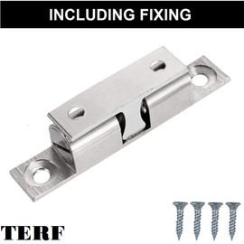 TERF® Heavy Duty Polished Chrome Double Ball Catch 50mm Tension Catch Latch Furniture Lock With Fixing Screw for Cabinet Kitchen Bathroom Cupboards Wardrobes Drawer - Pack of 8