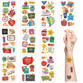 Teacher’s Day Temporary Tattoo,10 Sheets Thank You Teacher Best Teacher Ever Waterproof Fake Tattoos for Teacher’s Day Appreciation Party Favors Goodie Bags Stuffers Party Fillers