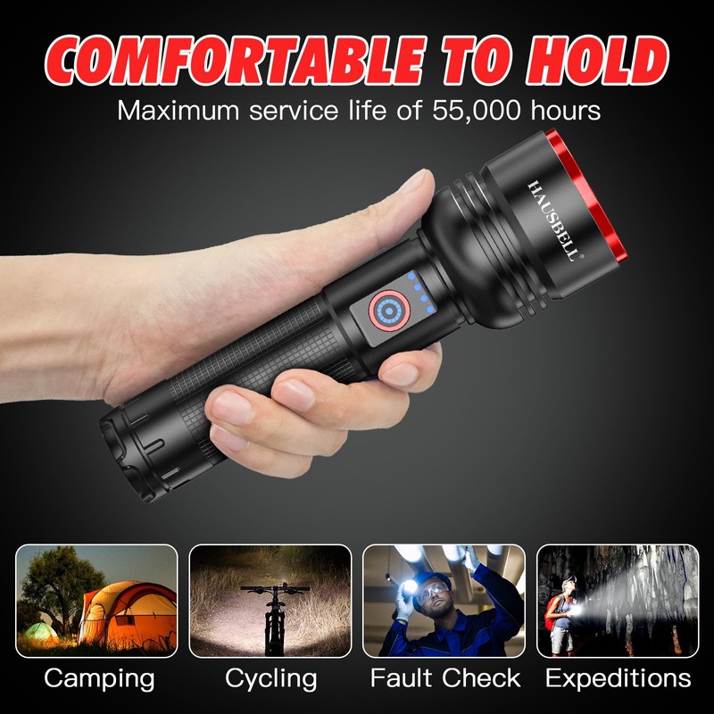 Rechargeable Flashlight 20000 High Lumens, Zoomable LED Flashlights with Power