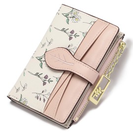 GAEKEAO Small Wallets for Women RFID Blocking Bifold Floral Vegan Leather Card Holder Zipper Pocket Wallet with ID Window