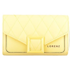 Womens Quilted Large Dual Compartment Coin Credit Card Holder Pouch Purse Wallet - Yellow