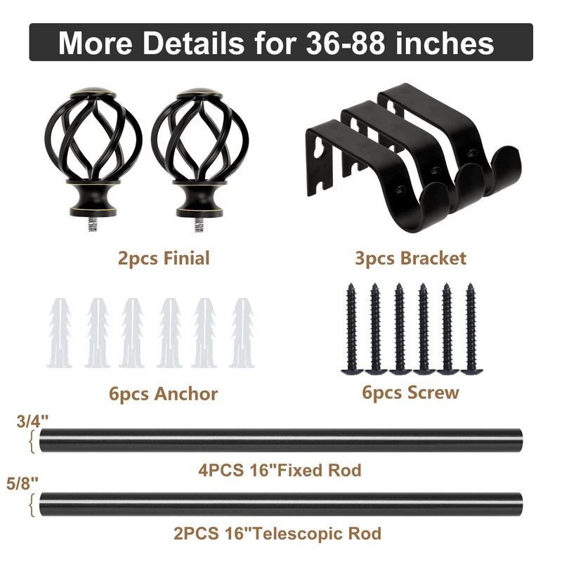 VOIIY Curtain Rods for Windows 48 to 84 Inch(4-7 Feet),3/4"