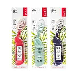 RADIUS Flex Brush BPA Free & ADA Accepted Toothbrush Designed to Improve Gum Health & Reduce Gum Issues - Right Hand - Purple/ Watermelon/ Mint Green - Pack of 3