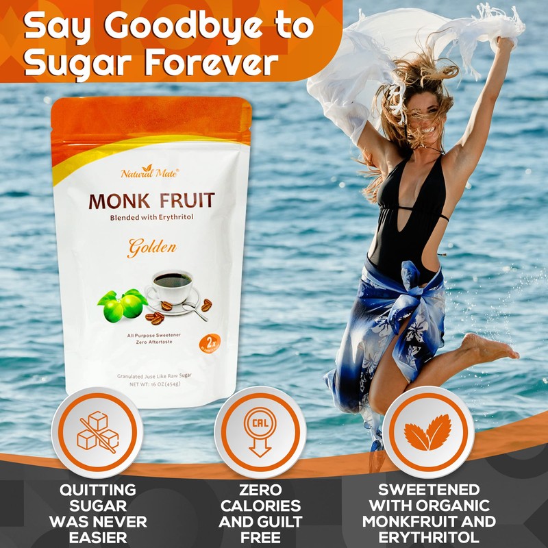 Monk Fruit Zero Calorie Sweetener (2x Sugar Sweet, Golden), 16