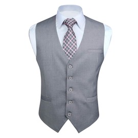 HISDERN Men's Suit Vest Grey Business Formal Dress Waistcoat Vest Wedding with 3 Pockets for Suit or Tuxedo