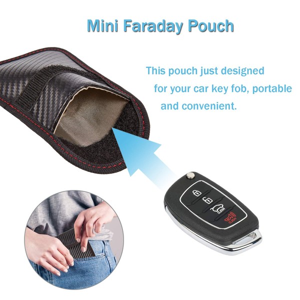 Faraday Key Fob Protector - 2 Pack Mini Anti-Theft Pouch Key Fob RFID Signal Blocking Faraday Bag for Key Fob