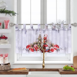 Alishomtll Net Curtain, Christmas Curtain, Romantic Bistro Curtain, Hanging Curtain, Curtains with Loops, Short Curtain for Kitchen, Children's Room, 45 x 120 cm (Dreamlike Santa Claus)