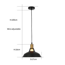 MAXDUYU Retro Pendant Light, Vintage Industrial Style Black Metal Ceiling Light, E27 Socket, Pendant Light for Dining Room, Kitchen, Restaurant, Diameter 27 cm