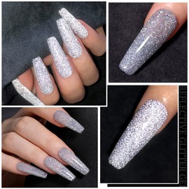 UR SUGAR Reflective Glitter Gel Nail Polish, Silver Sparkly Glitter Shimmery Gel Polish Shiny Disco Soak Off Nail Polish Nail Art Manicure Salon DIY at Home Gifts for Women Girls