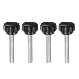 sourcing map 4pcs Knurled Clamping Knobs M8 x 50mm Metric Zinc Plated Carbon Steel Male Thread Thumb Screw on Type 30mm Plastic Round Head Threaded Hand Bolt Stud Knobs Black