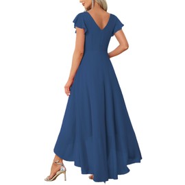 FairyLove Women's Evening Elegant Ruffle Mermaid Guest V Neck Cocktail Party Bridesmaid Cap Sleeve Dresses Blue