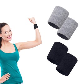 2 Pack Sweatbands, Wrist Sweatbands, Fitness Arm Sweatbands, Absorbent Wrist Sweatbands for Men and Women, Soft Cotton for Handball, Football and Tennis