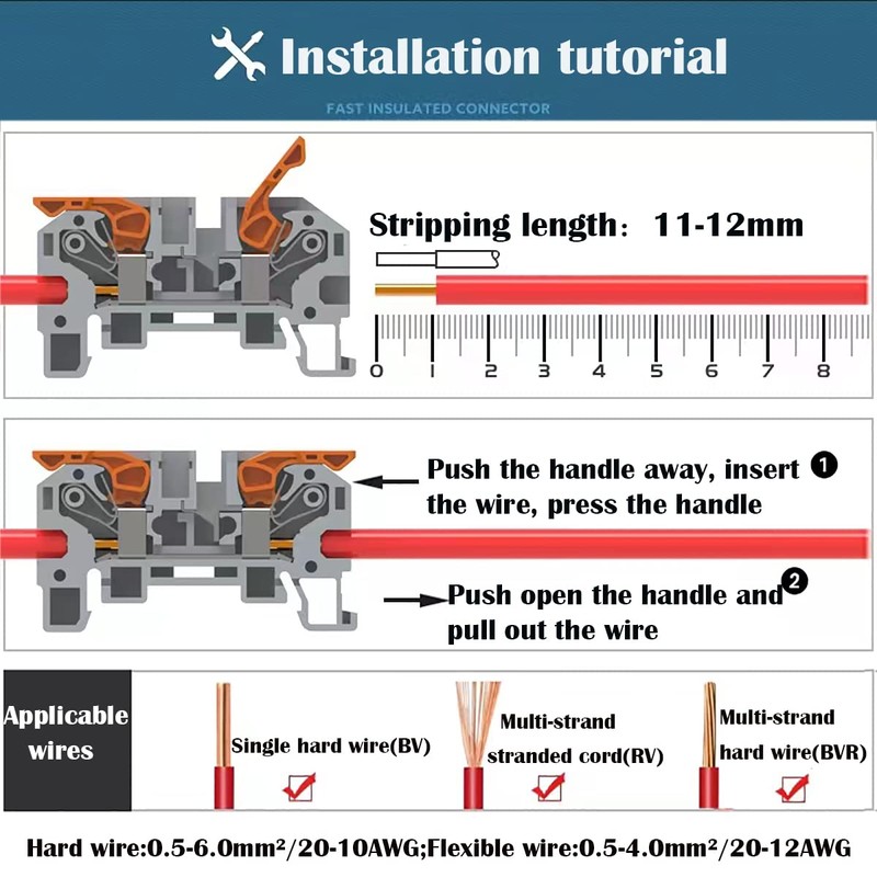 CTRICALVER DIN Rail Terminal Block Kit, 10 pcs Blue Quick