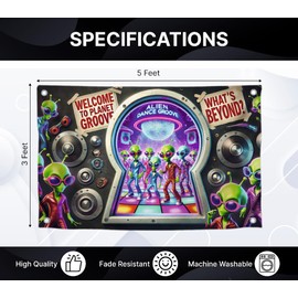 3x5 Feet Meme Alien Flag with Quote "Welcome To Planet Groove" with Four Brass Grommets - Polyester Cool Decorative Wall Flags for Living Rooms - Single Sided Party Banners for Room Dorm College