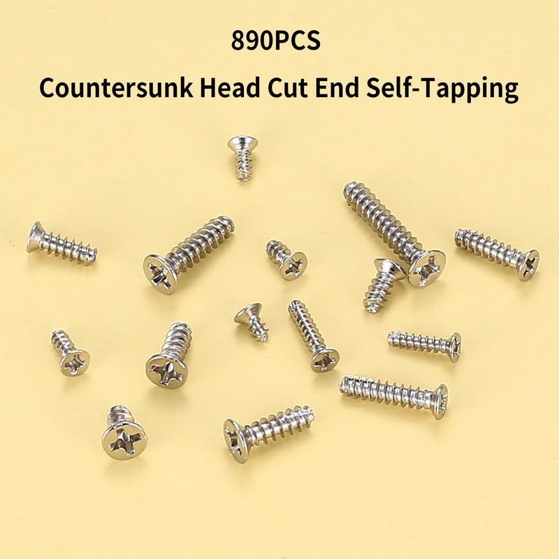 M2 M2.6 M3 Screws Set, 890 Pieces Self-Tapping Screws, Flat