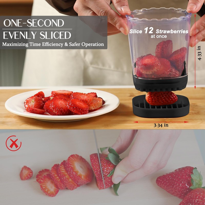 2-in-1 Detachable Fruit Slicer & Dicer, Stainless Steel Strawberry Slicer