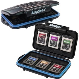 KingSpec Memory Card Case: Waterproof, Weatherproof, Snap Closure, Moulded Eyelet with Carabiner, Shockproof, Fits 6 XQD or CF Express Type B Cards