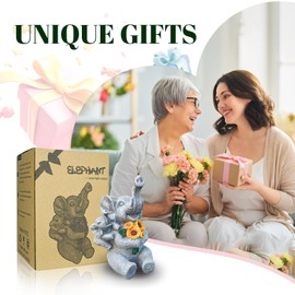 ArtTerpnica Solar Elephant Statue for Sunflower Garden Decor, Elephant Figurine with Solar Lights, Outdoor Decorations for Yard Lawn Patio - Elephant Gifts for Women Mom Grandma