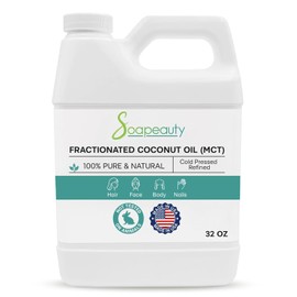 Soapeauty Aceite de Coco Fraccionado Prensado En Frío Refinado | Natural Disponible A Granel | Transportador para Aceites Esenciales, Cara, Piel, Hidratante para Cabello, Fabricación de Jabón | 32 FlO