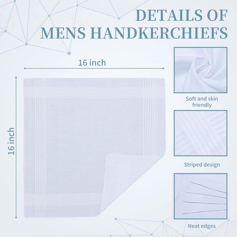 Ygreato Men's Handkerchiefs 16 inches, 100% Cotton Handkerchiefs for Men,