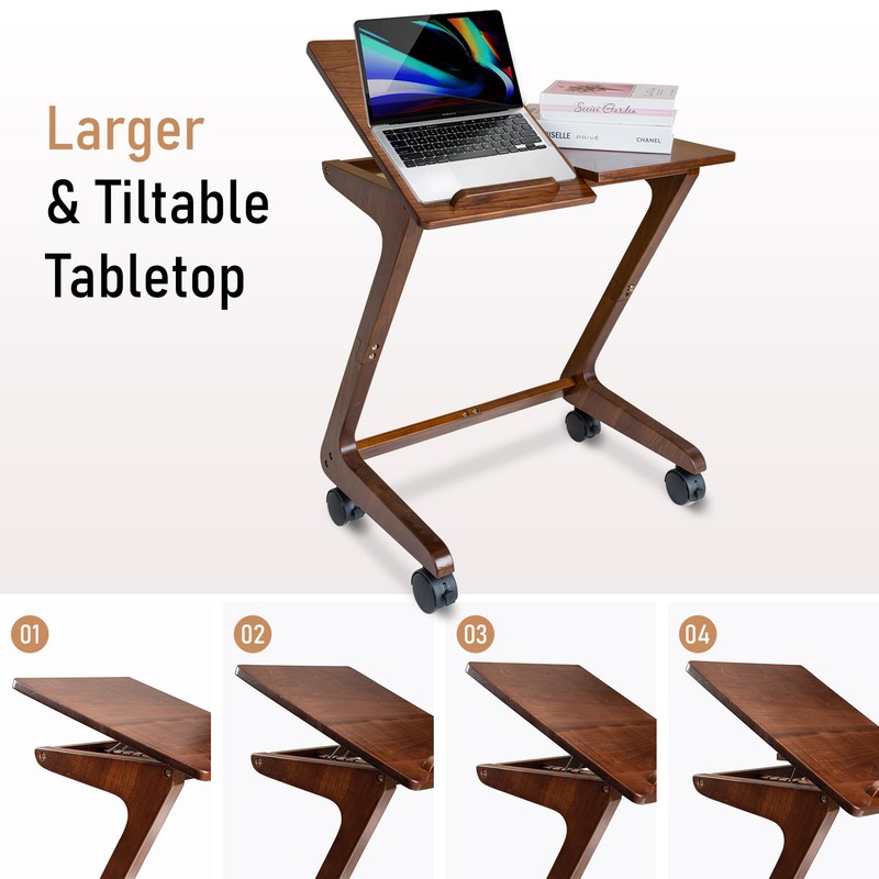FLYJOE TV Tray Table with Casters, Solid Rubberwood End Tables,
