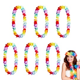 Pack of 6 Hawaii Flower Necklaces, Hawaii Decoration, Flower Chains Haw, Aloha Chains, Hawaiian Party Beach Decorations Accessories, Hawaiian Flower Chain, Flower Garland Tropical for Hawaiian Costume