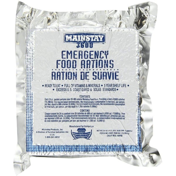 Mainstay Emergency Food Rations. One Pack. (3600-cal-1pk)